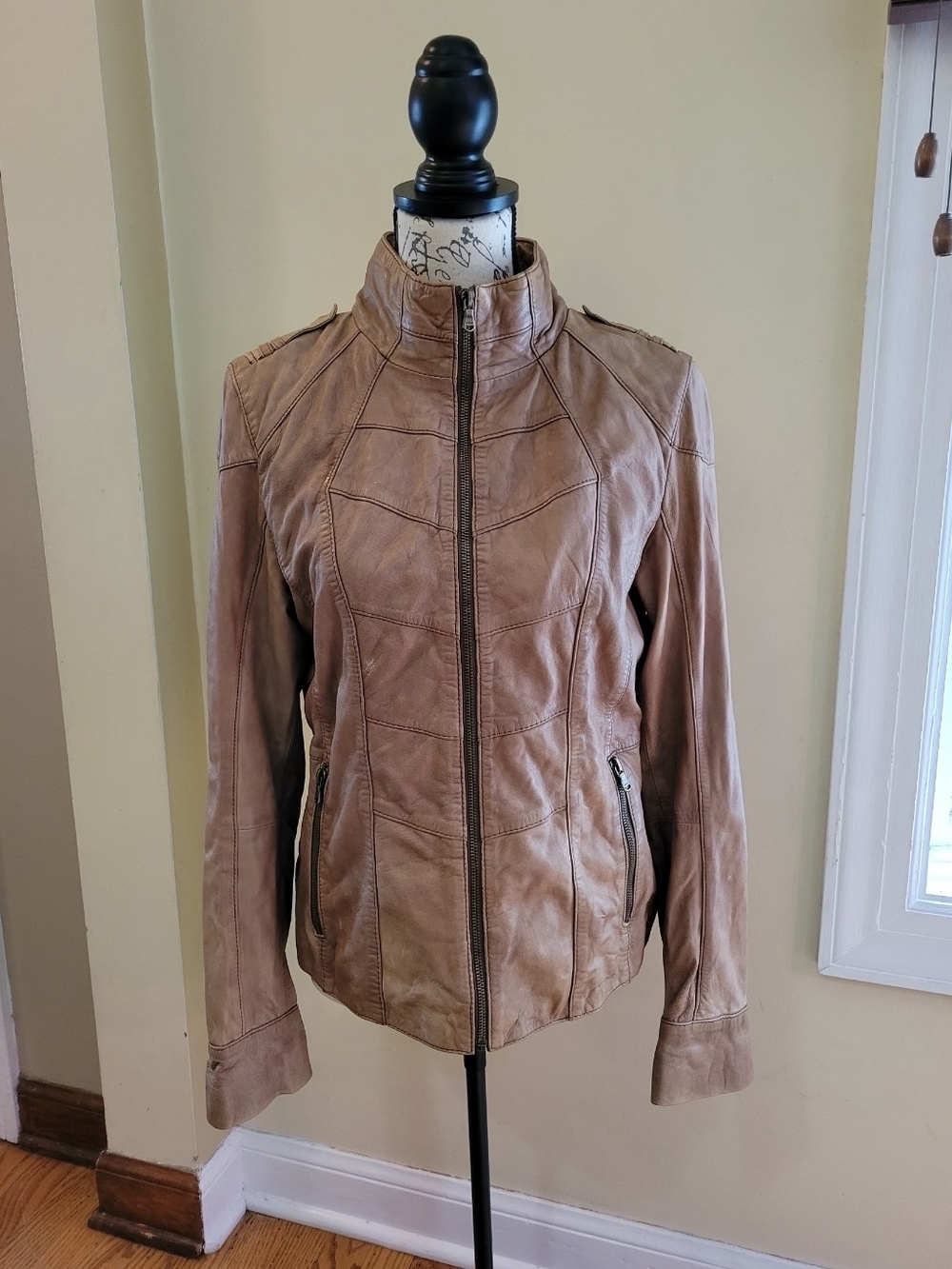 GUESS Y2K Leather Moto Jacket Brown Size Large